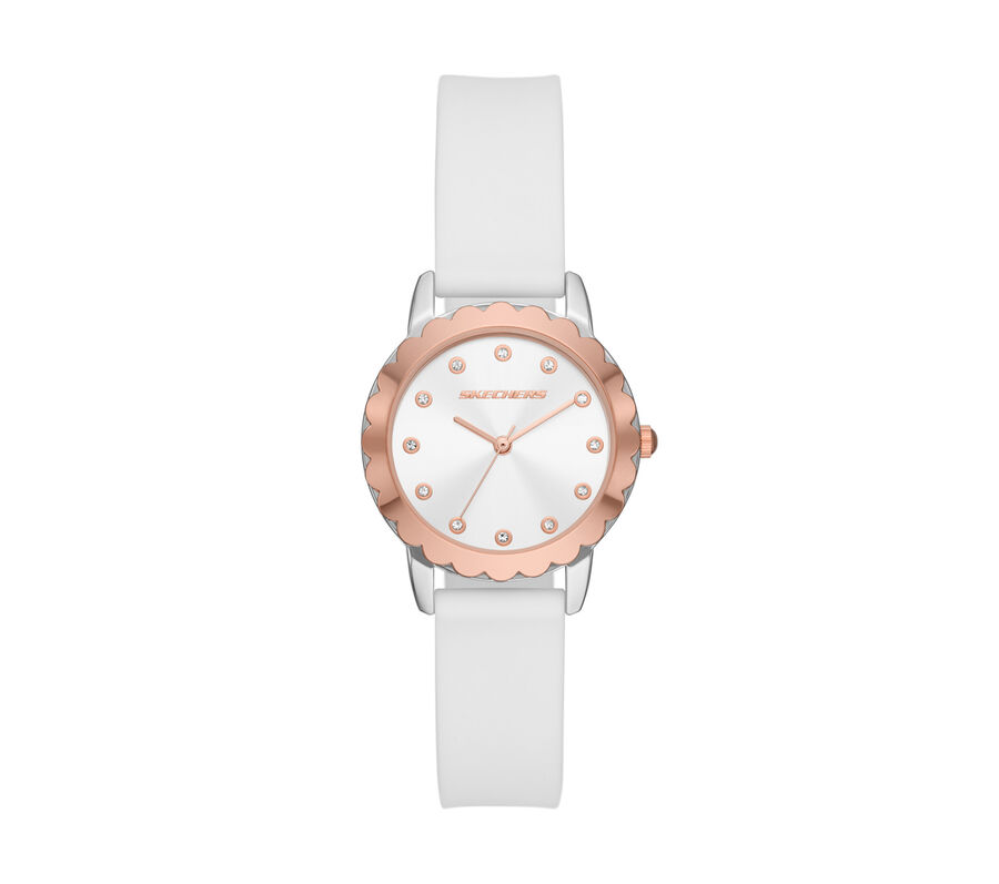 Scalloped Bezel White Watch, BÍLÝ, largeimage number 0