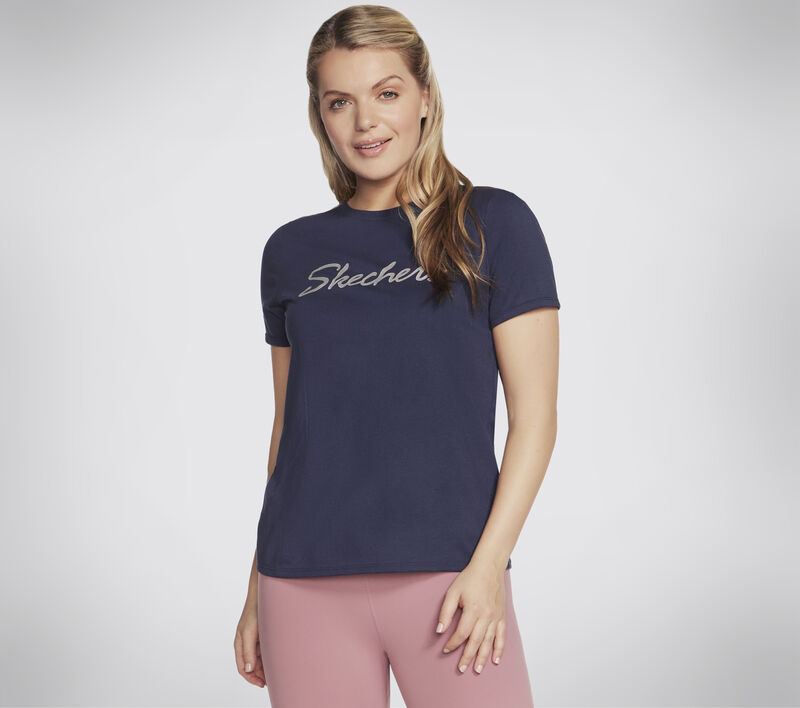 Skechers Metallic Logo Tee, NAVY, largeimage number 0